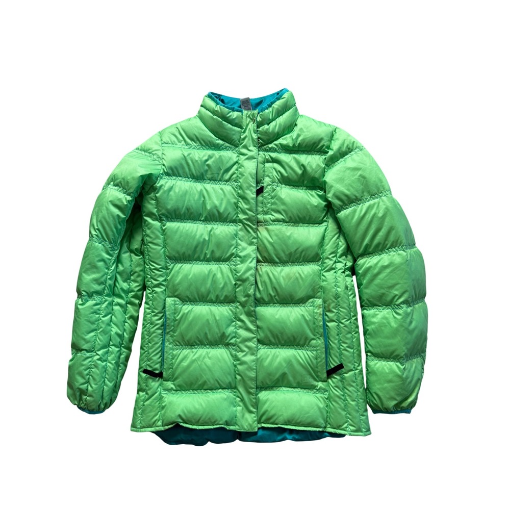 REI Girls Large 14-16 Down Puffer Jacket Lime Green Quilted Full Zip Coat
